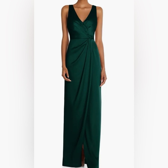 After Six Sleeveless Satin Faux Wrap Gown Size 2 Evergreen Mardi Gras Wedding - Picture 1 of 16